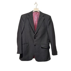 Acquaviva Mens Made in Italy Super 140s Wool Pinstripe Suit Jacket Blazer Black